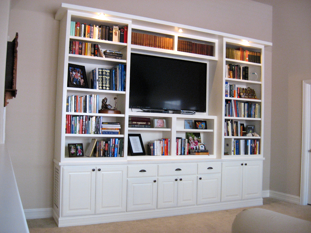Library with Flat Screen TV White Media Center